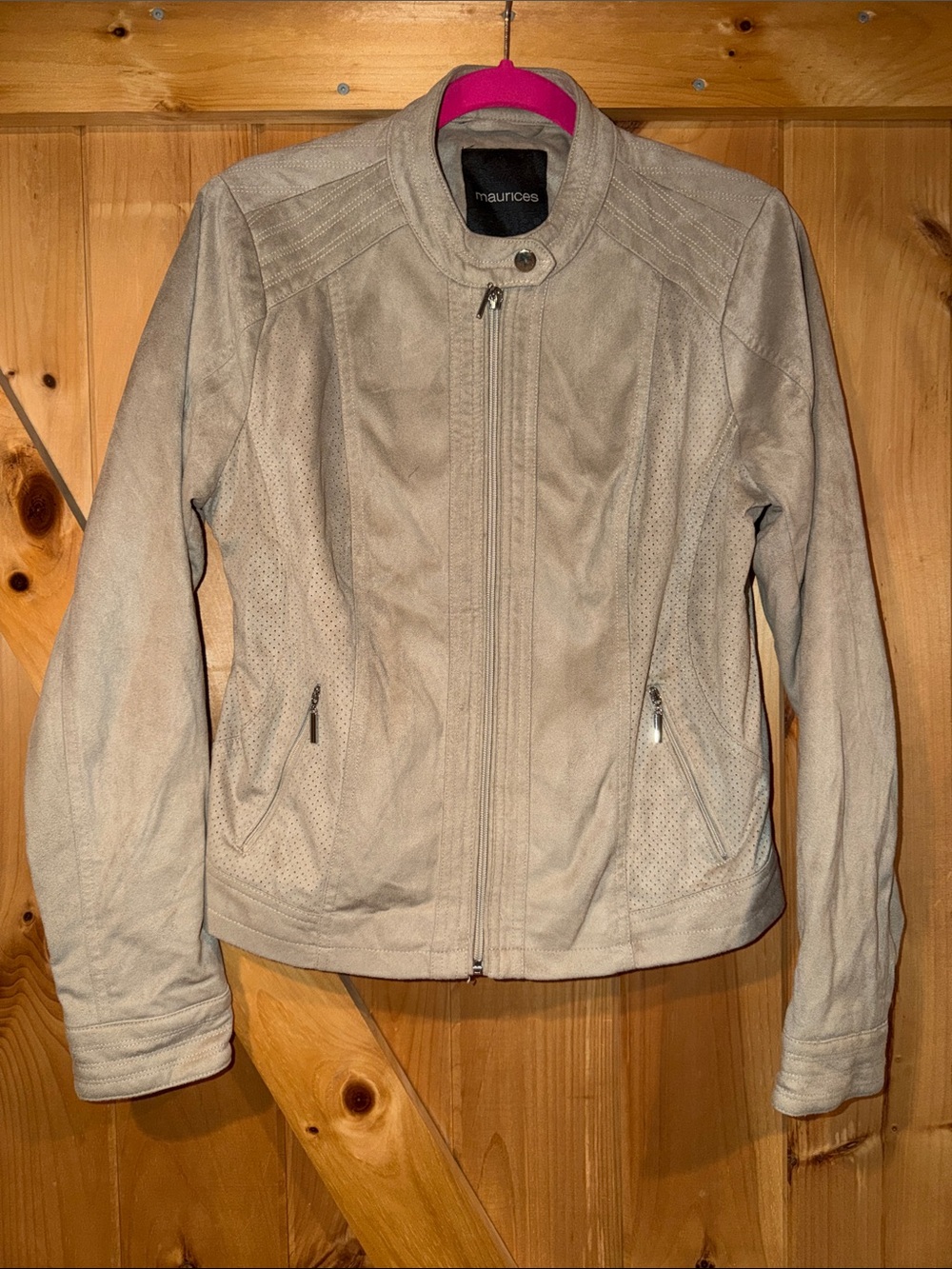 Maurices Light Taupe Suede-Style Moto Jacket